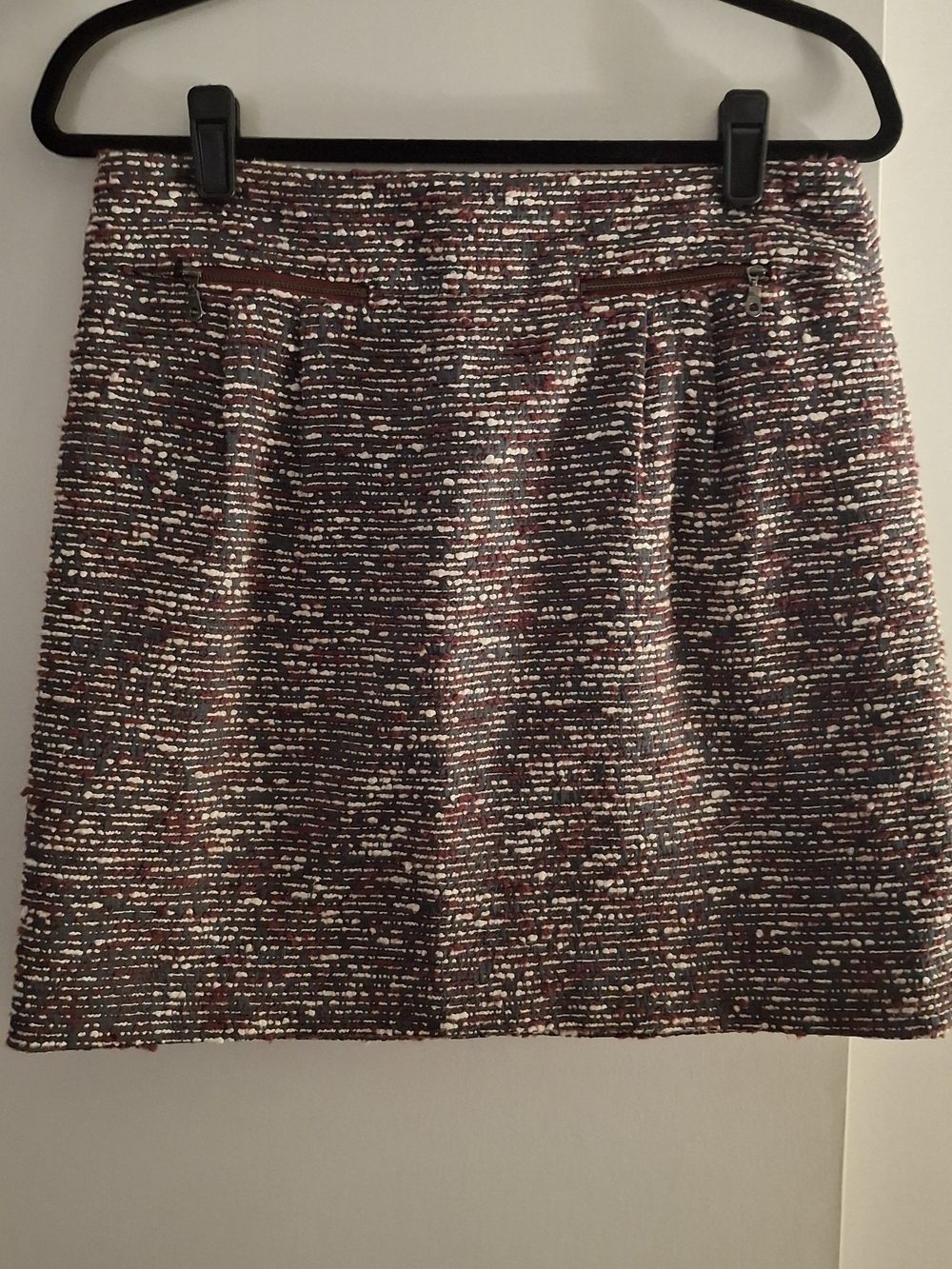 LOFT Women's Multicolor Tweed Mini Skirt in Burgundy and Cream